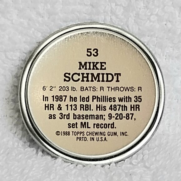 3/$20 Vintage & Mint 1988 Topps MLB Mike Schmidt 1/2" Metal Coin 53/60!! - Picture 2 of 2